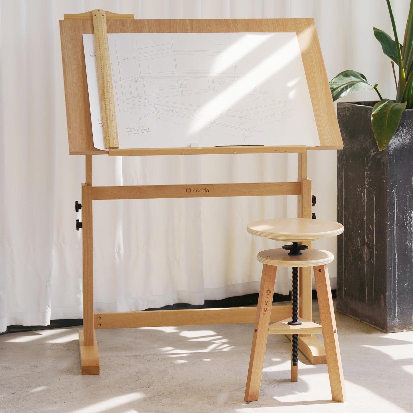 conda Wood Drafting Table - Adjustable Height, 35.5"x23.5" Plan Table for Construction with Tiltable Surface, Rustic Architect Table & Blue Print Tables for Drawing, Writing, Graphic Design