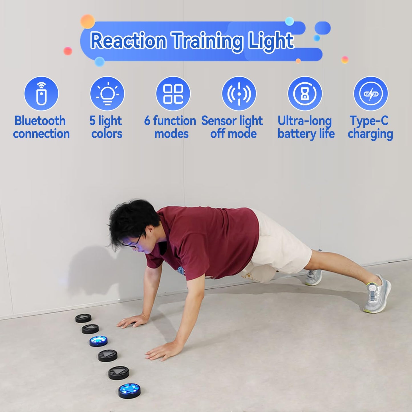 JOJOCY Reaction Training Light Magnetic, 5 Lights Color 6 Modes 30h Battery Life Improves Reaction Speed and Agility for Soccer, Basketball, Boxing, Rugby, Daily Entertainment