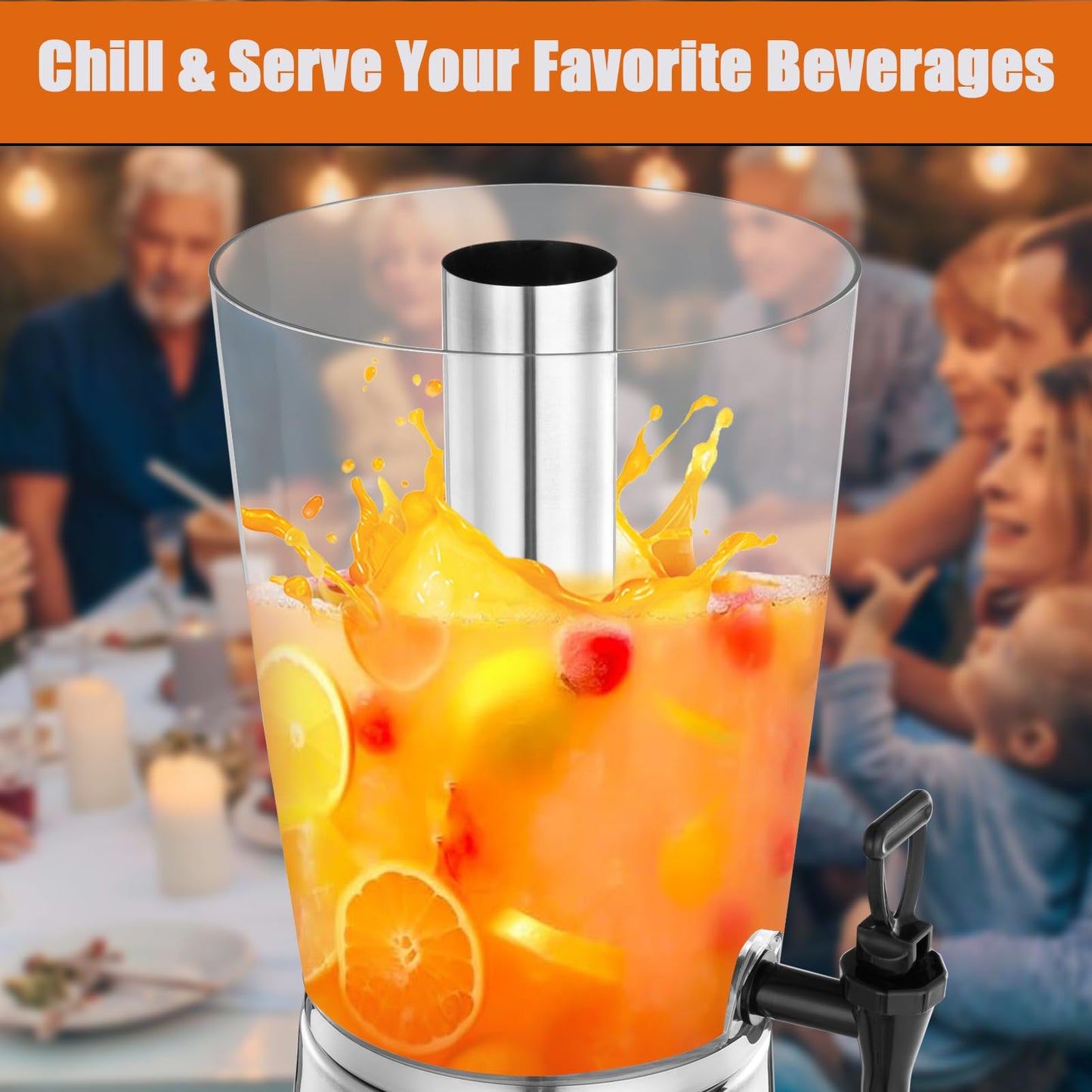 2 Gallons Beverage Dispenser With Stand, Drink Dispensers for Parties, Stainless Steel Juice Dispensers with Ice Tube and Spigot, Punch Dispenser For Parties