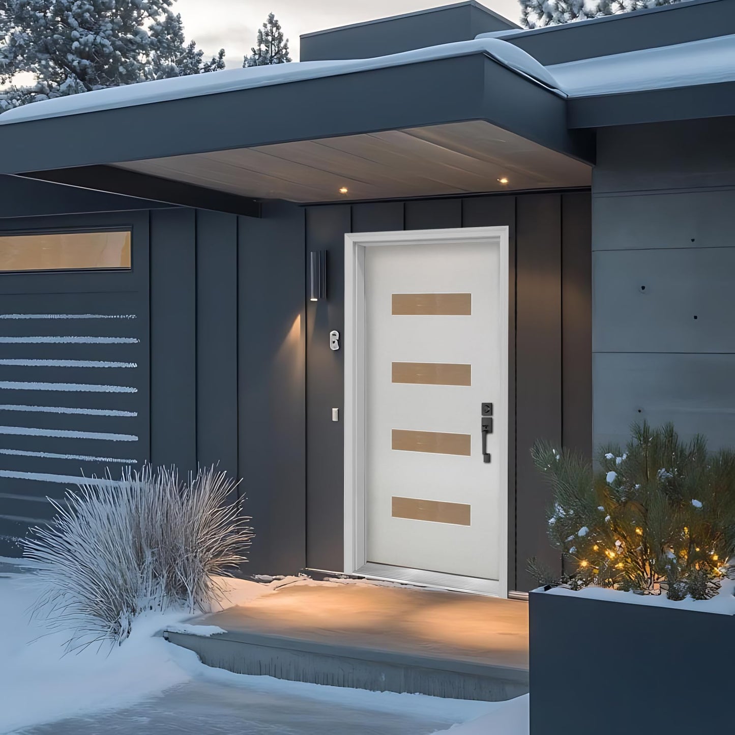 Fiberglass Exterior Front Door 36x80in, Left-Hand Inswing 4-Lite Frosted Glass White Primed Knock-Down French Entry Door with Vinyl Frame and Brickmould