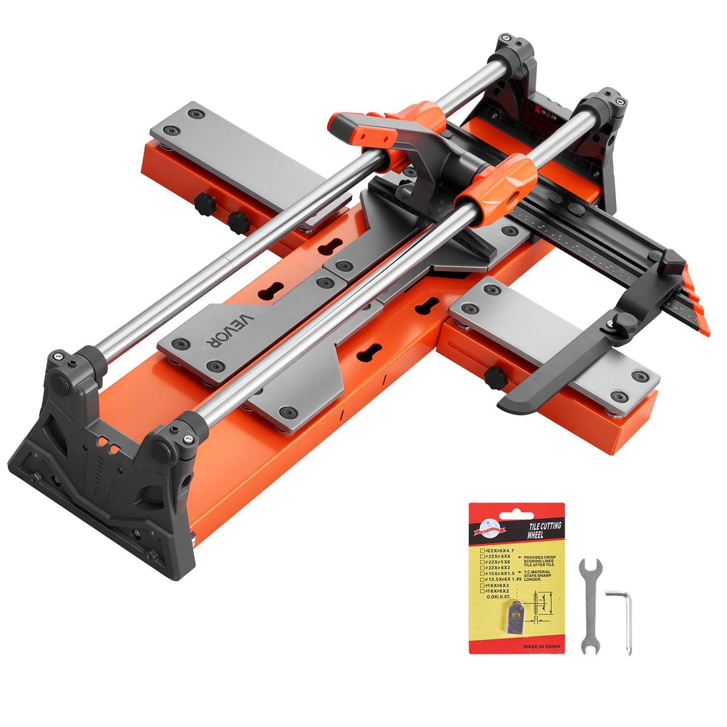 VEVOR 24-Inch Manual Tile Cutter, Upgraded Sliding Head Cutting Tool with Spring-Loaded Base, Angle Fence, Tungsten Carbide Cutting Wheel, Alignment Guide, for DIY Pros, Ceramic, Floor, Wall Tiles