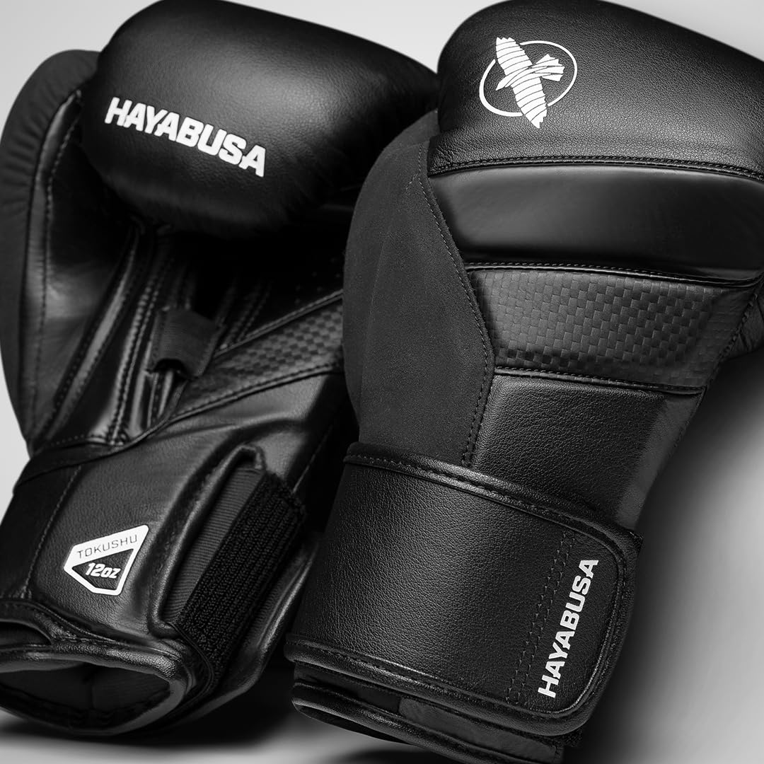 Hayabusa T3 Boxing Gloves for Men and Women Wrist and Knuckle Protection, Dual-X Hook and Loop Closure, Splinted Wrist Support, 5 Layer Foam Knuckle Padding - Black, 16 oz