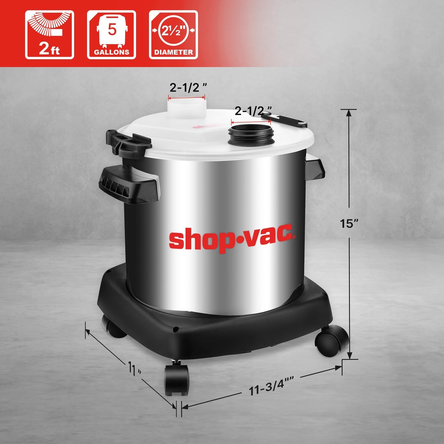 Shop-Vac 12 Gallon 6.0 Peak HP Wet/Dry Vacuum and Dust Collector with 5 Gallon Stainless Steel Tank