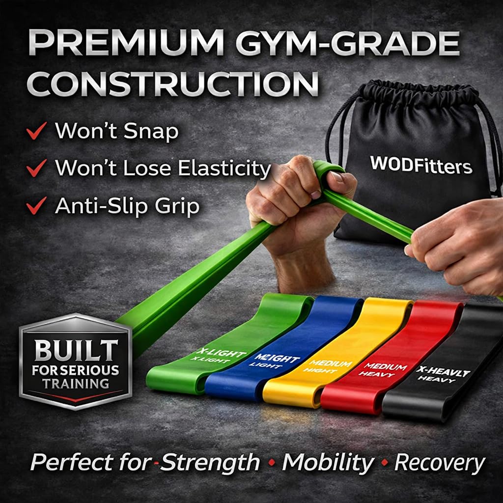 WODFitters Mini Bands Set - 5 Exercise and Workout Resistance Bands - Exercise Loops - Workout Flexbands for Stretching, Physical Therapy, Rehab, Home Fitness and Muscle Activation