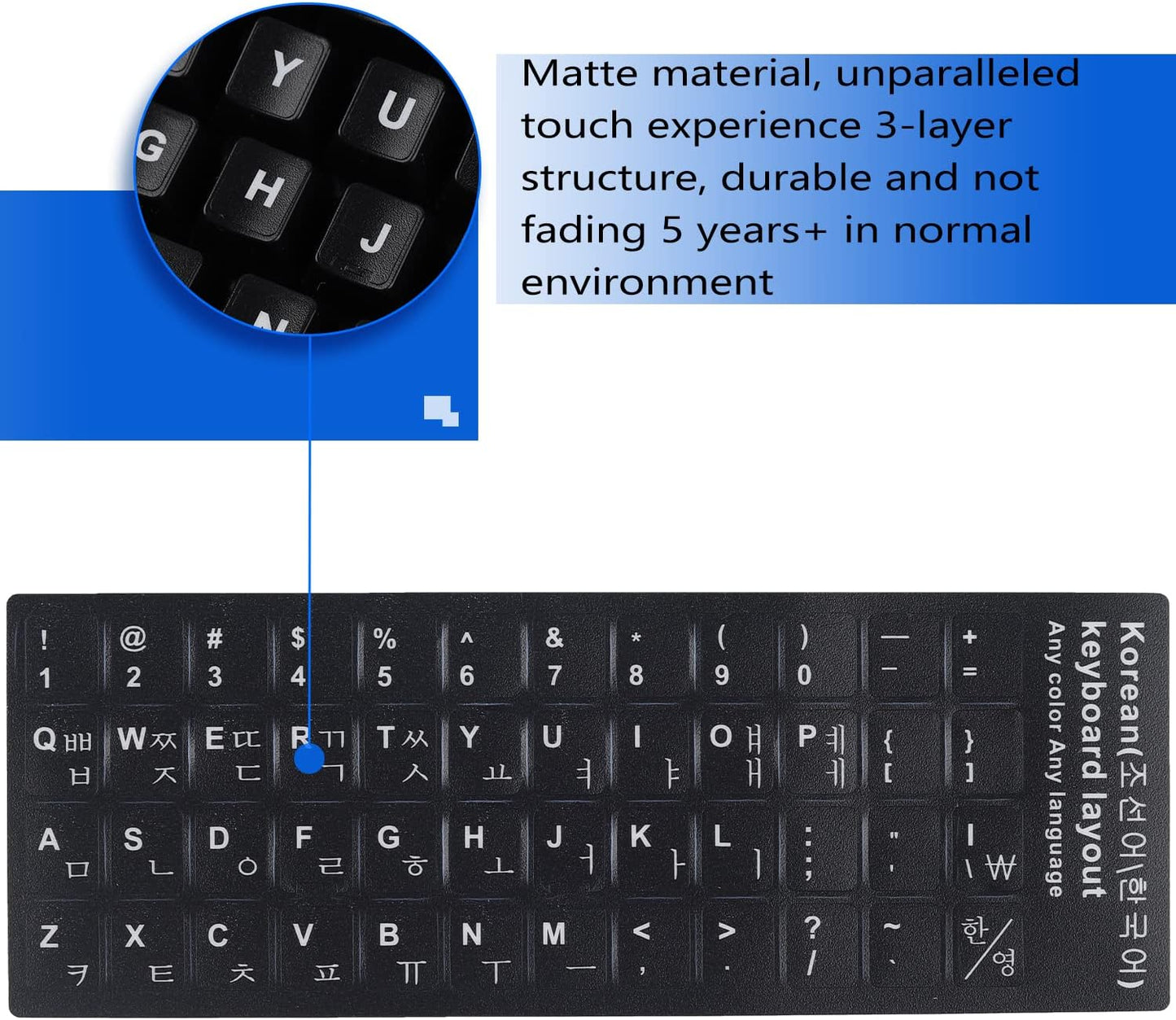 MUBUY-GOL (6-in-1), Universal Korean Keyboard Stickers Black Background with White Lettering for Computer Laptop