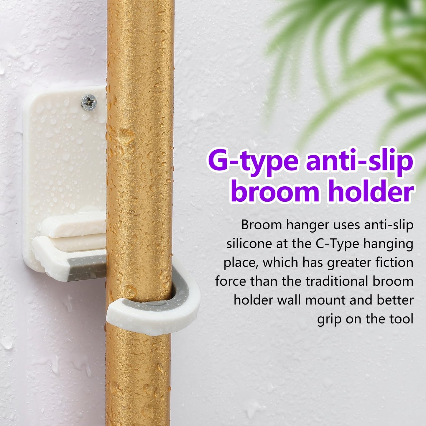 YUWANTING Broom and Mop Holder Wall Mount, Heavy Duty Screw Drilling Gripper Rack Supports up to 10 lb for Kitchen, Laundry Room, Garage, and Garden Storag (4, White)