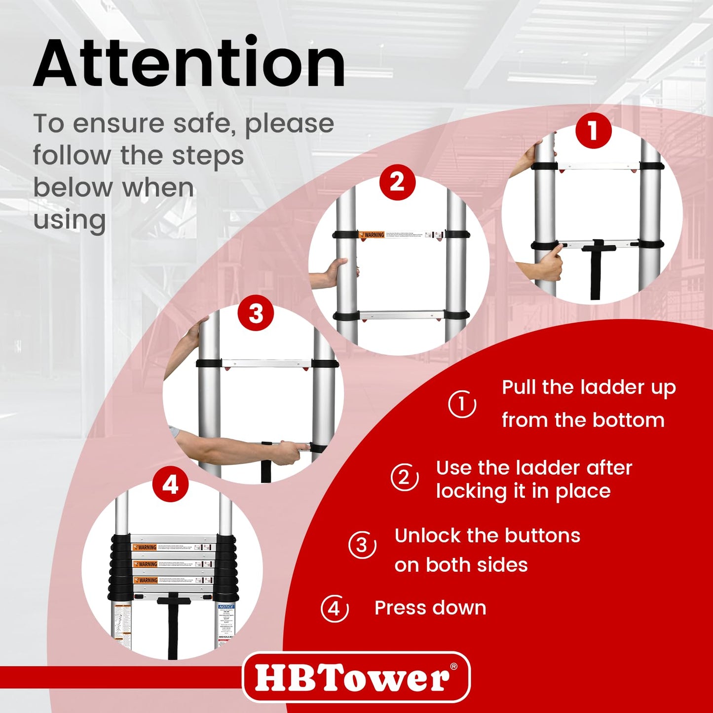 HBTower Telescoping Ladder, 12.5 FT Aluminum Extension Ladder 1000lbs Capacity, Heavy Duty Multi-Purpose Collapsible Ladder for RV, Household and Outdoor Working,Certified by ANSI