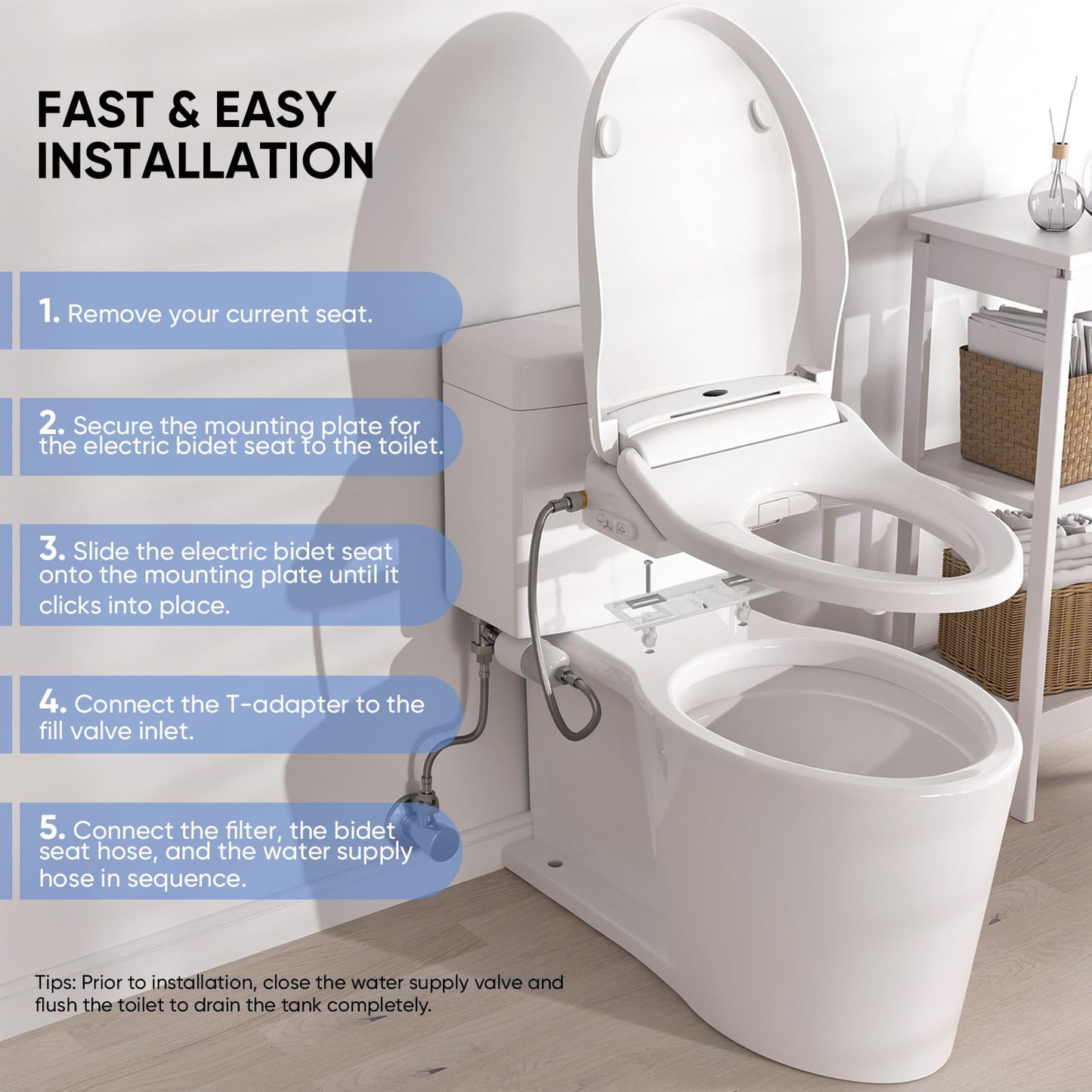 LEIVI Electric Bidet Toilet Seat with Wireless Remote and Side Panel, Multiple Spray Modes, Adjustable Heated Seat, Warm Water and Air Dryer, Auto LED Nightlight, Elongated