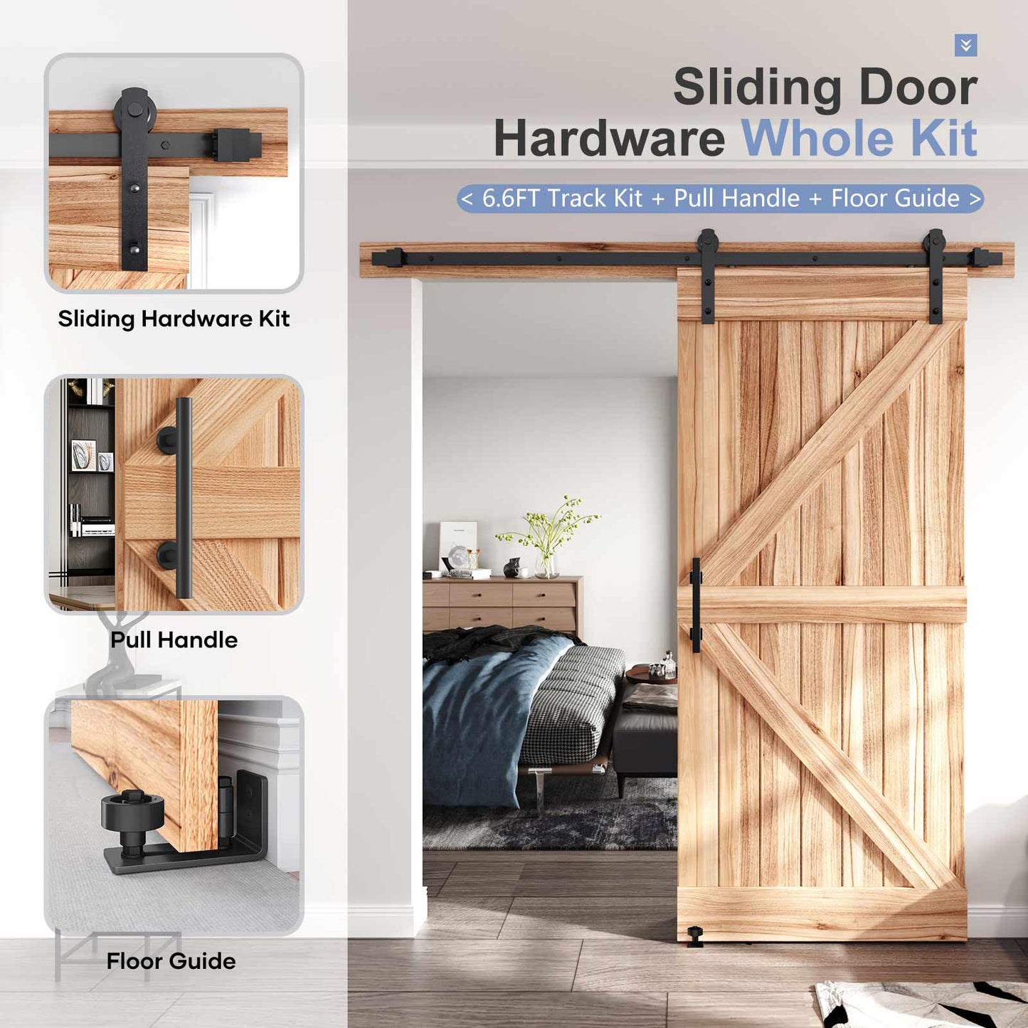 EaseLife 6 FT Sliding Barn Door Track and Handle Hardware Kit, Straight Pulley,Slide Smoothly Quietly,Easy Install (6FT Track Kit for 30"~36" Wide Single Door)