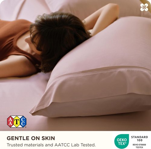 Bedsure Bamboo Viscose Cooling Sheets - Breathable & Buttery Soft Queen Size Bed Set | Deep Pocket Up to 18" - Rose Pink