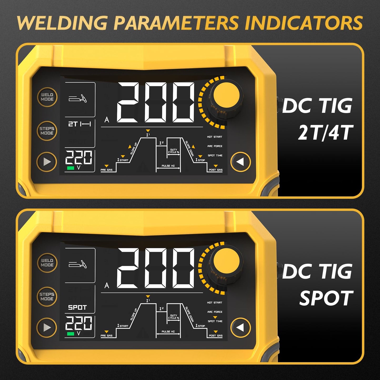 TOOLIOM 200A TIG Welder with Pulse, 4 in 1 Multifunctional TIG Welding Machine DC TIG/Spot TIG/Pulse TIG/Stick 110&220V Dual Voltage with Large Digital Display
