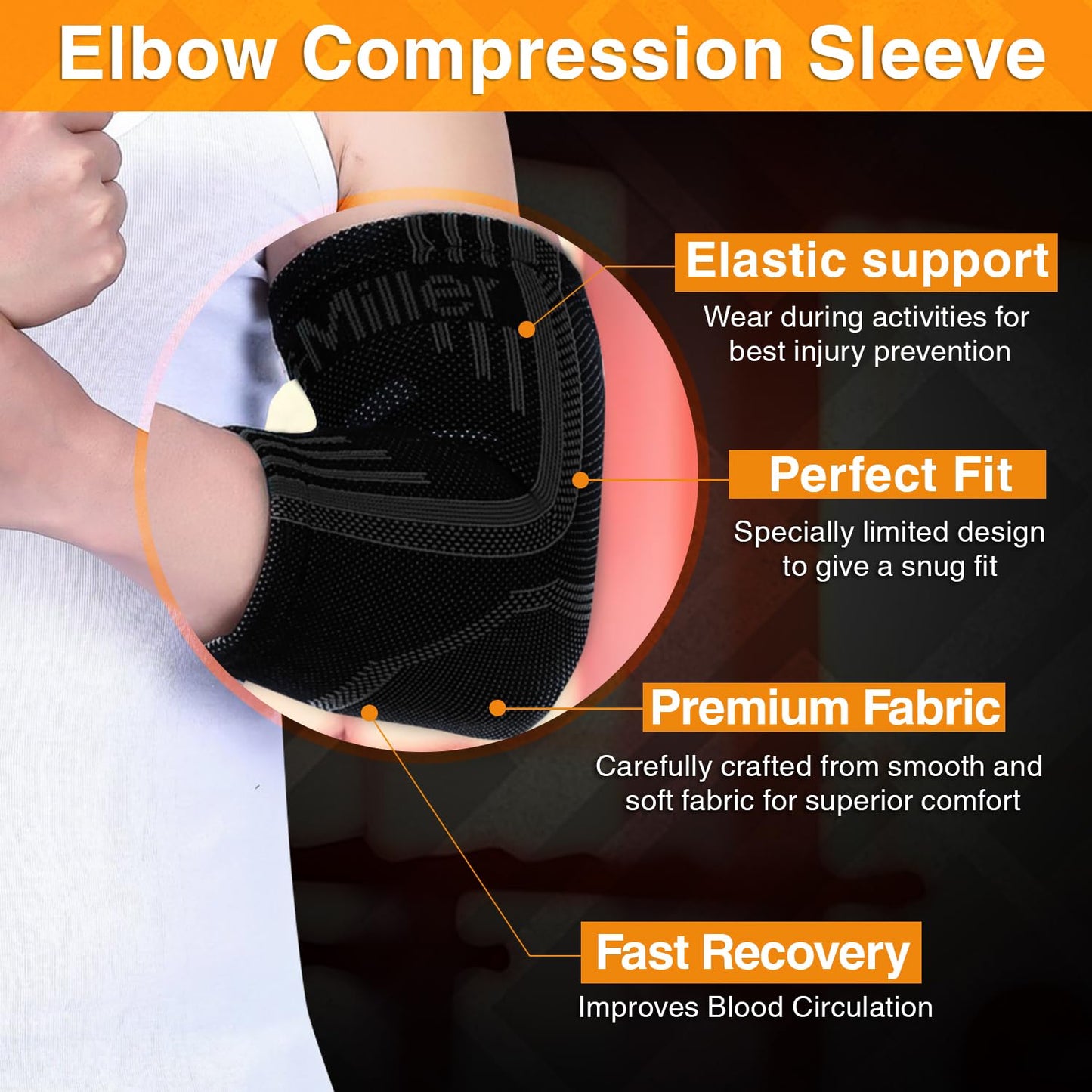 Doc Miller Elbow Compression Sleeve for Tendonitis – Medical Compression Support, Arm Brace for Tennis Injuries, Bursitis Relief Sleeve, Tendon Support for Active Use for Women & Men – 1 Pair