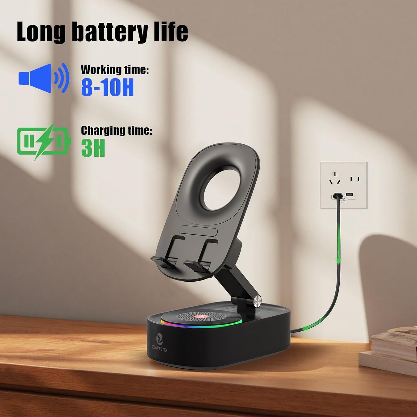 ZOWEETEK Sound,8H 5.3,Anti-Slip Cell Phone Stand with Wireless Bluetooth Speaker,Loud + Playtime,Bluetooth Base,Phone