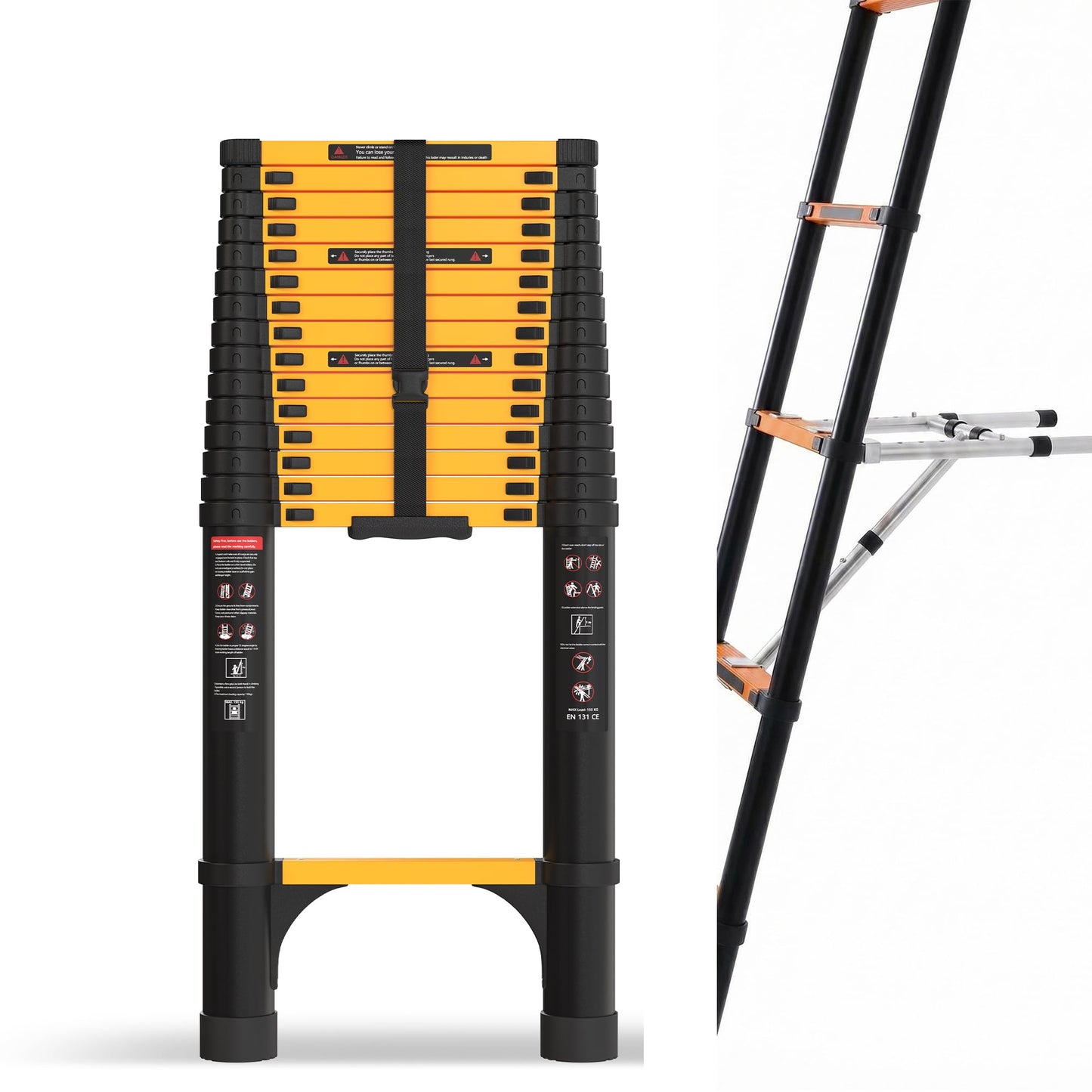 SINMEIRUN 20.3 FT Telescoping Ladder with Standoff Stabilizer, Aluminum Extension Ladder, 330 lbs Capacity, Multi-Purpose Collapsible Ladder for Home and Work; Yellow