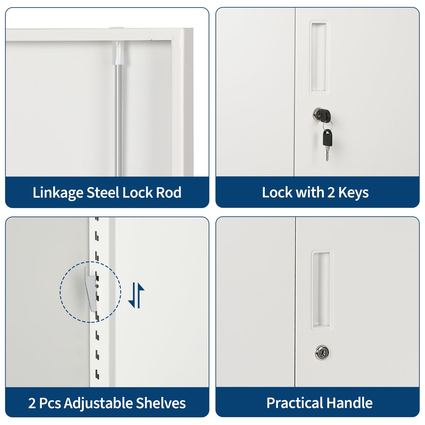MilleLoom Metal Storage Locker, 36" Heavy Duty Garage Storage Cabinet with Locking Doors and Adjustable Shelves, Lockable Steel File Cabinet for Home Office White