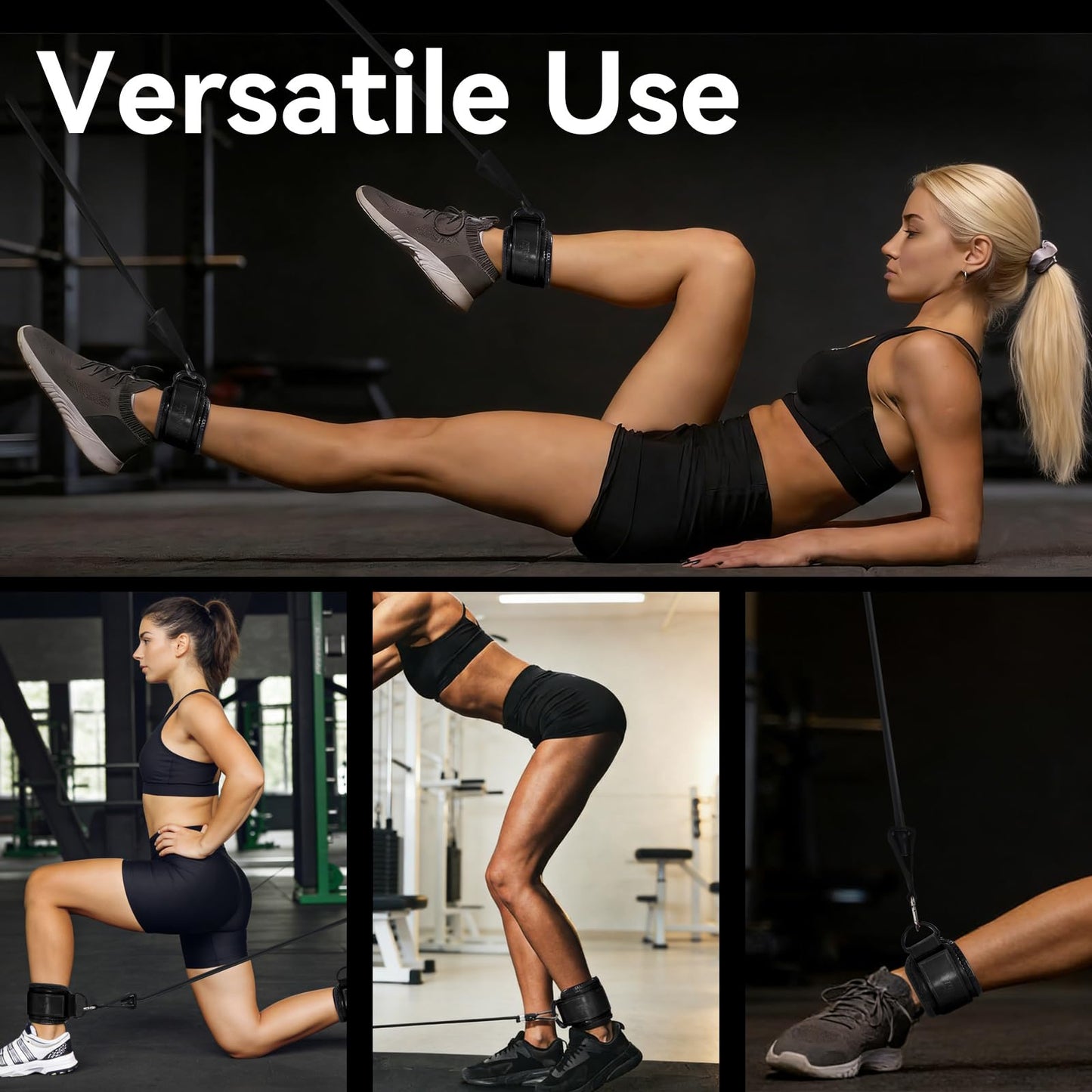 JOBGAIN Ankle Strap for Cable Machine (2 Pack), Ankle Resistance Bands, Cable Kick Back Straps for Gym, Glute Workouts, Leg Extensions, Adjustable Straps with Neoprene Padding, Black