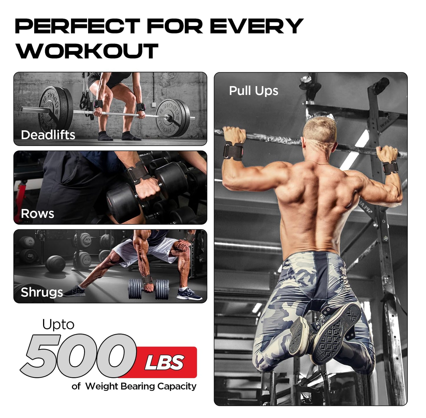 WYOX Weight Lifting Hooks for Deadlift, Pull Ups & Rows – Heavy Duty Wrist Support Grips to Lift Heavier, Reduce Grip Fatigue & Improve Performance – Padded Straps for Men & Women (Pair of 2)