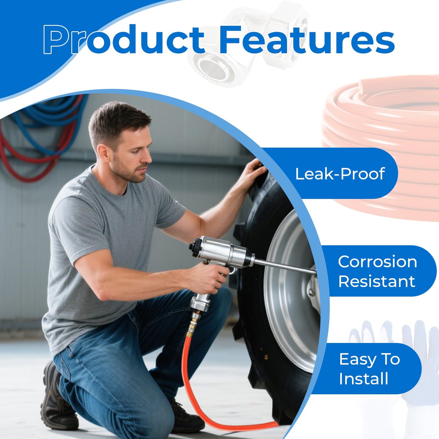 Shop Air Line Kit 3/4" × 100'&200'&300' HDPE-Aluminum-HDPE Air Tubing, Compressed Air Line Kit for Air Compressor Accessories, Leak Proof& Easy to Install Air Compressor Kit