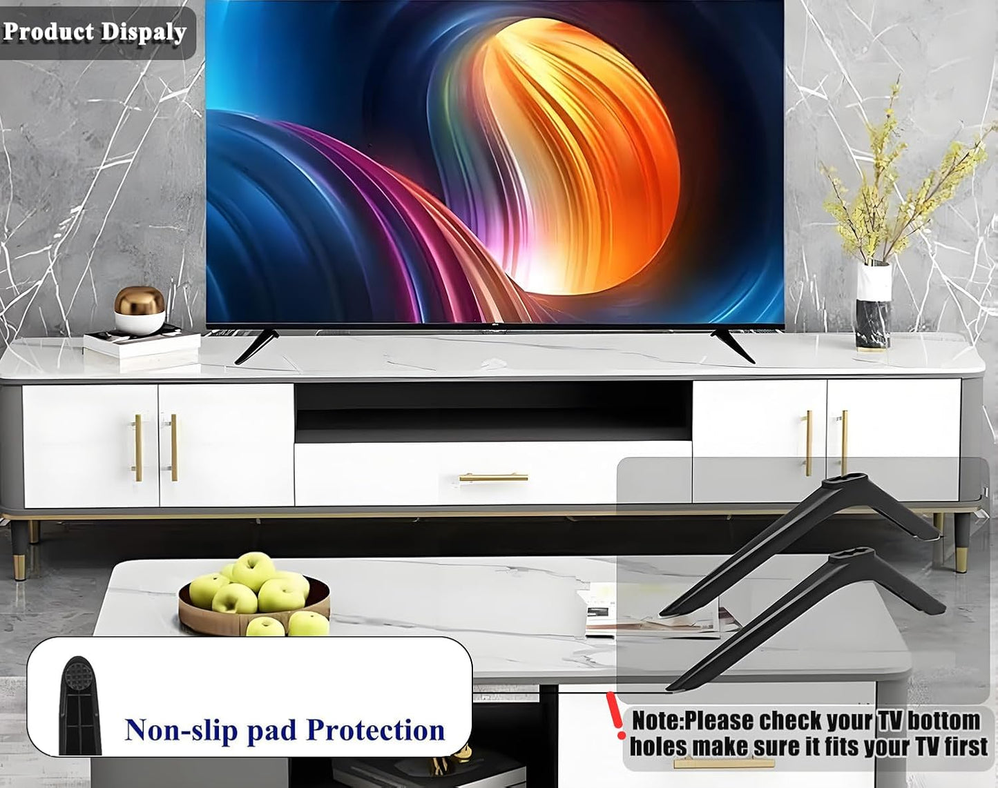 2-Be-Best 40in 42in 45in 46in 49in 50in 55in 60in 65in TV Stand Legs for RCA Roku Replacement Feet for Smart TVs TV
