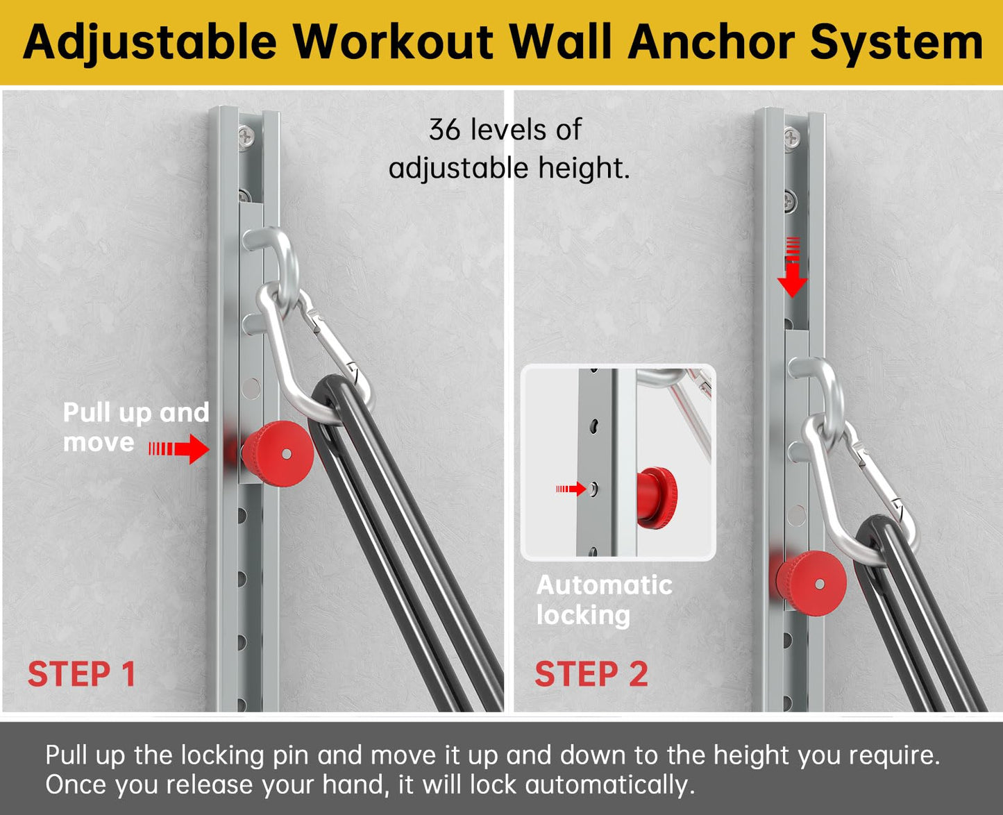 Adjustable Resistance Band Anchor Workout System - Wall Mount Pulley Anchor for Physical Therapy, Warmups, and Athletic Training