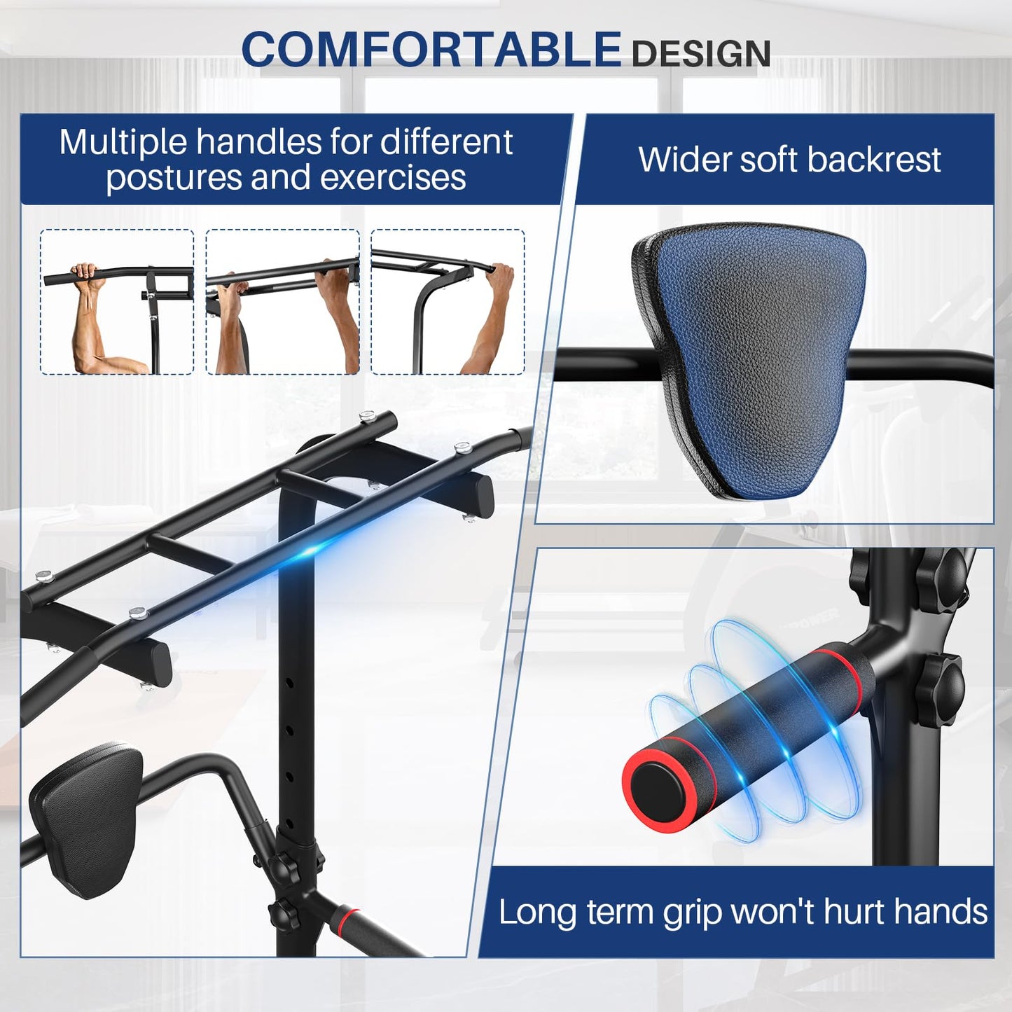 BangTong&Li Power Tower, Pull Up Bar Dip Station/Stand for Home Gym Strength Training Workout Equipment (Black-02)