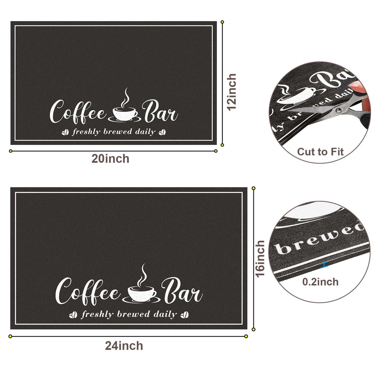 CooRug Absorbent Coffee Mat, Fashion Dish Drying Mat for Kitchen Counter Coffee Bar Accessories Espresso Machine Dish Rack 16" x 24" Black