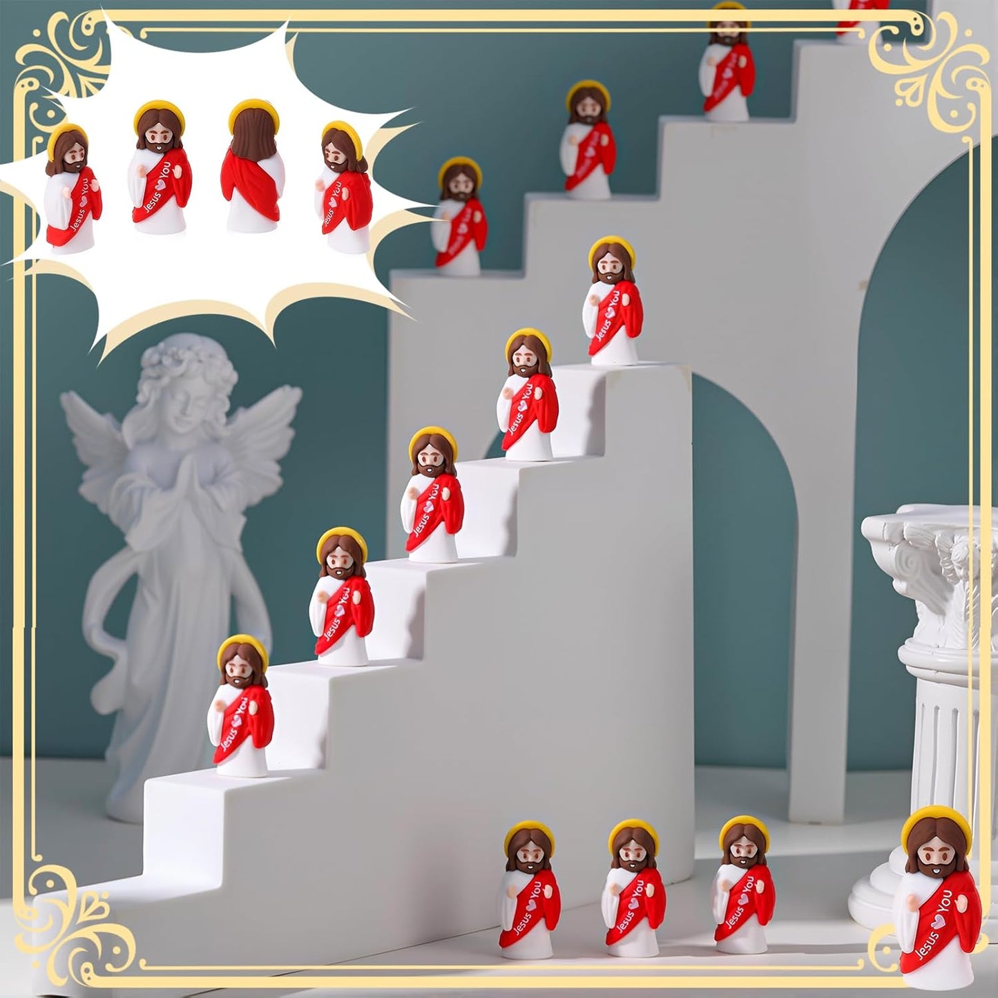 Skiennix Mini Jesus Figurines - 30 Pcs Tiny Easter Figures for Religious Gifts & Sunday School (Red)