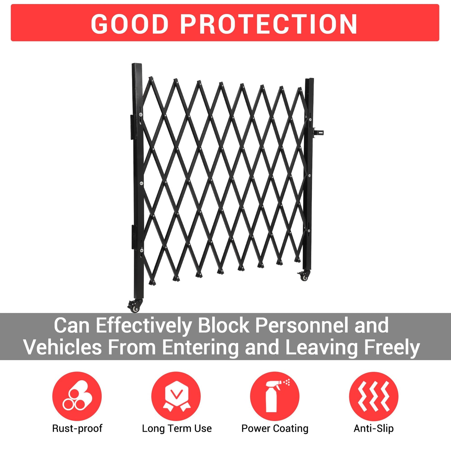 50" High x 67" Wide Expanding Security Gate. Black Aluminum Folding Scissor Gate with 360° Rolling Design. a Flexible and Portable Barricade for Driveways, Doors, and Access Control.