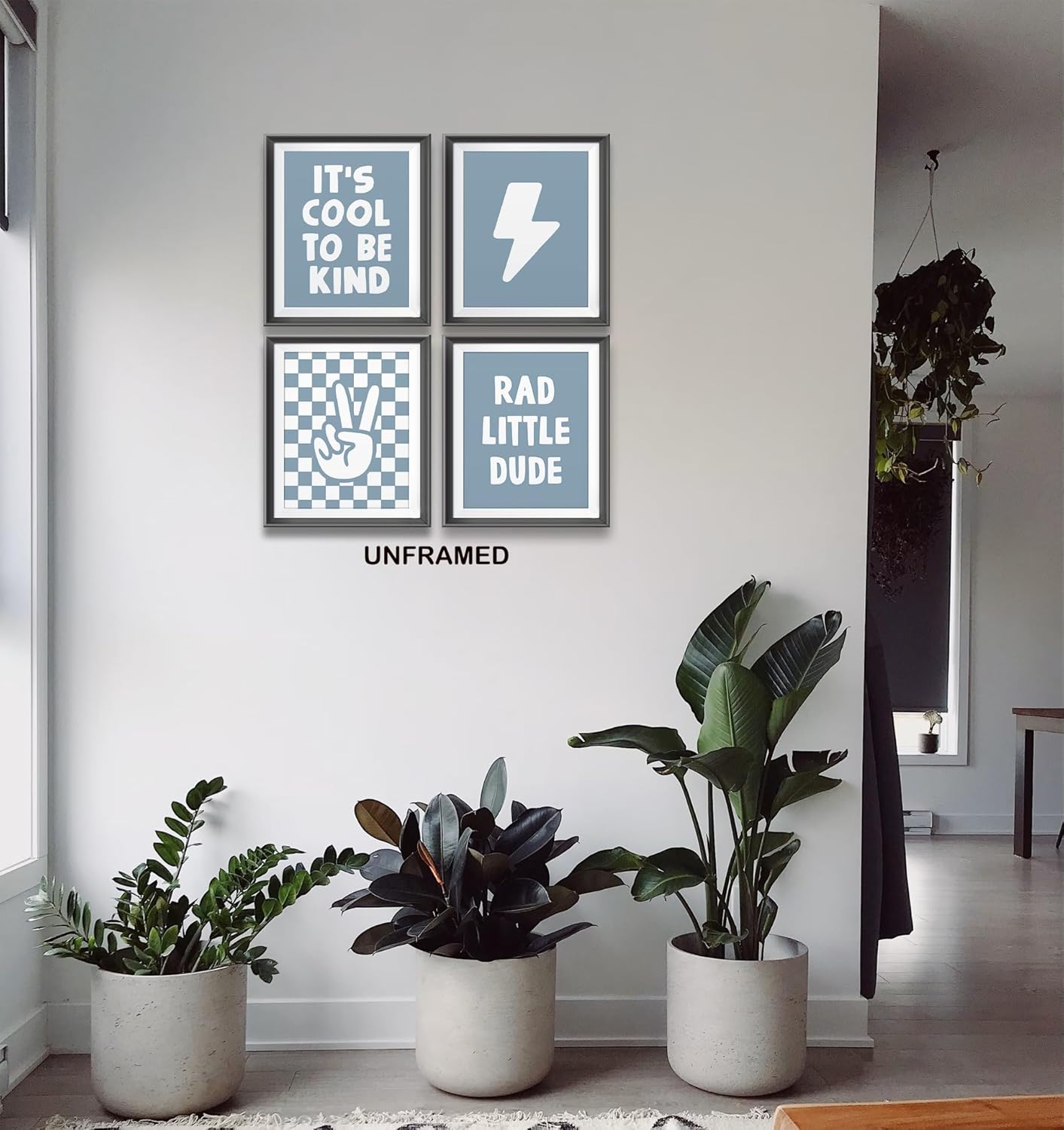 Skiennix Retro Black Checkered Poster Prints - Peace Hand Sign Wall Art for Teen Room | 4 Unframed 8x10 Inches