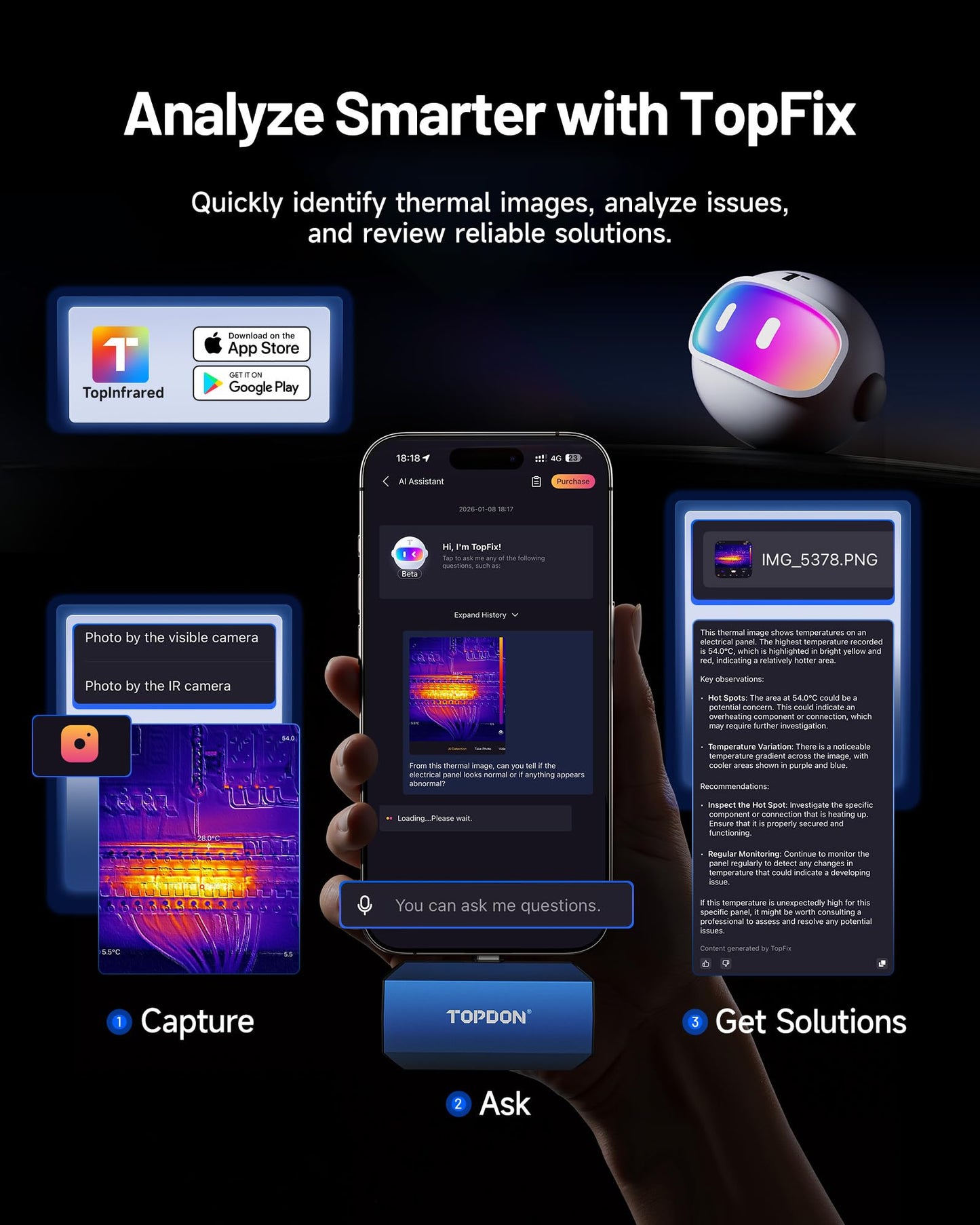 TOPDON TC001 Max Dual-Lens Thermal Camera, Compatible with Any USB-C iPhone, iPad & Android Device, 512 x 384 Super Resolution, 256 x 192 IR Resolution Thermal Imager, -4°F~1022°F Temp Range- Blue