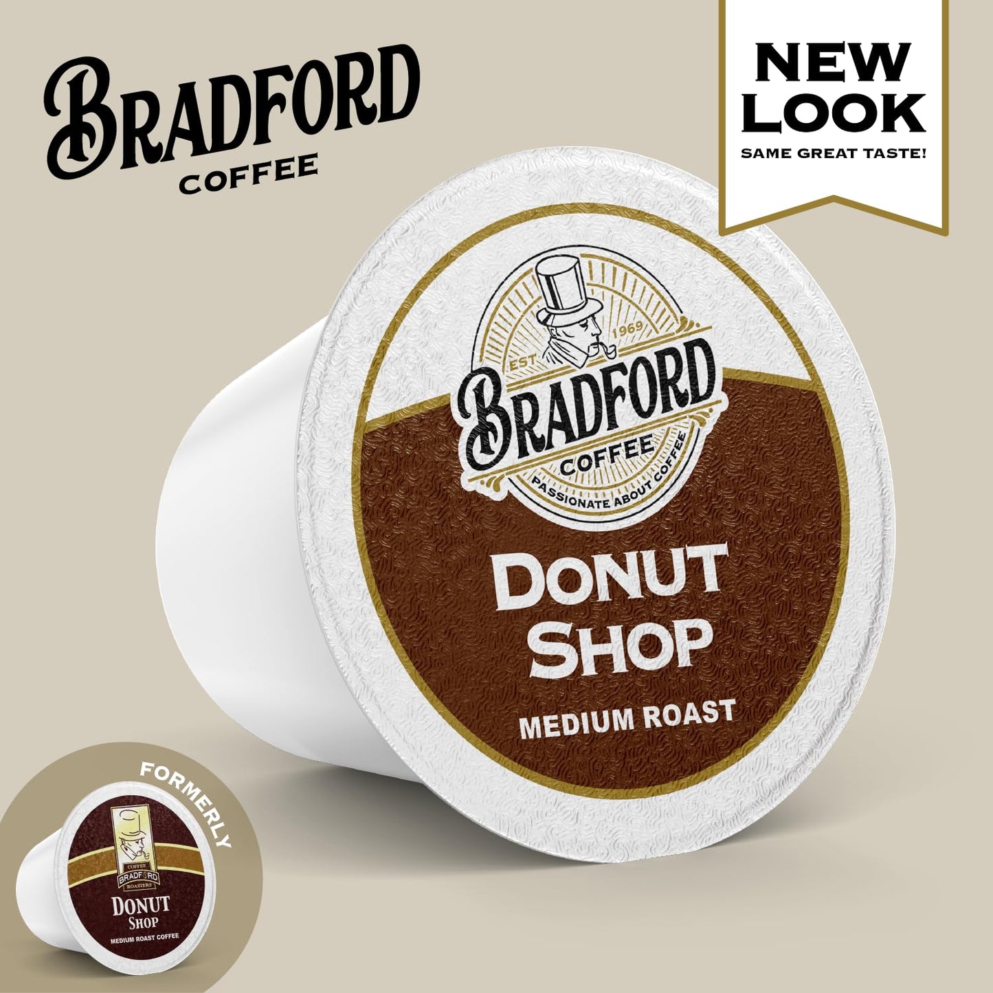 Bradford Coffee Donut Shop Medium Roast, 100% Arabica, 100 ct - Keurig Compatible, 20% More Coffee