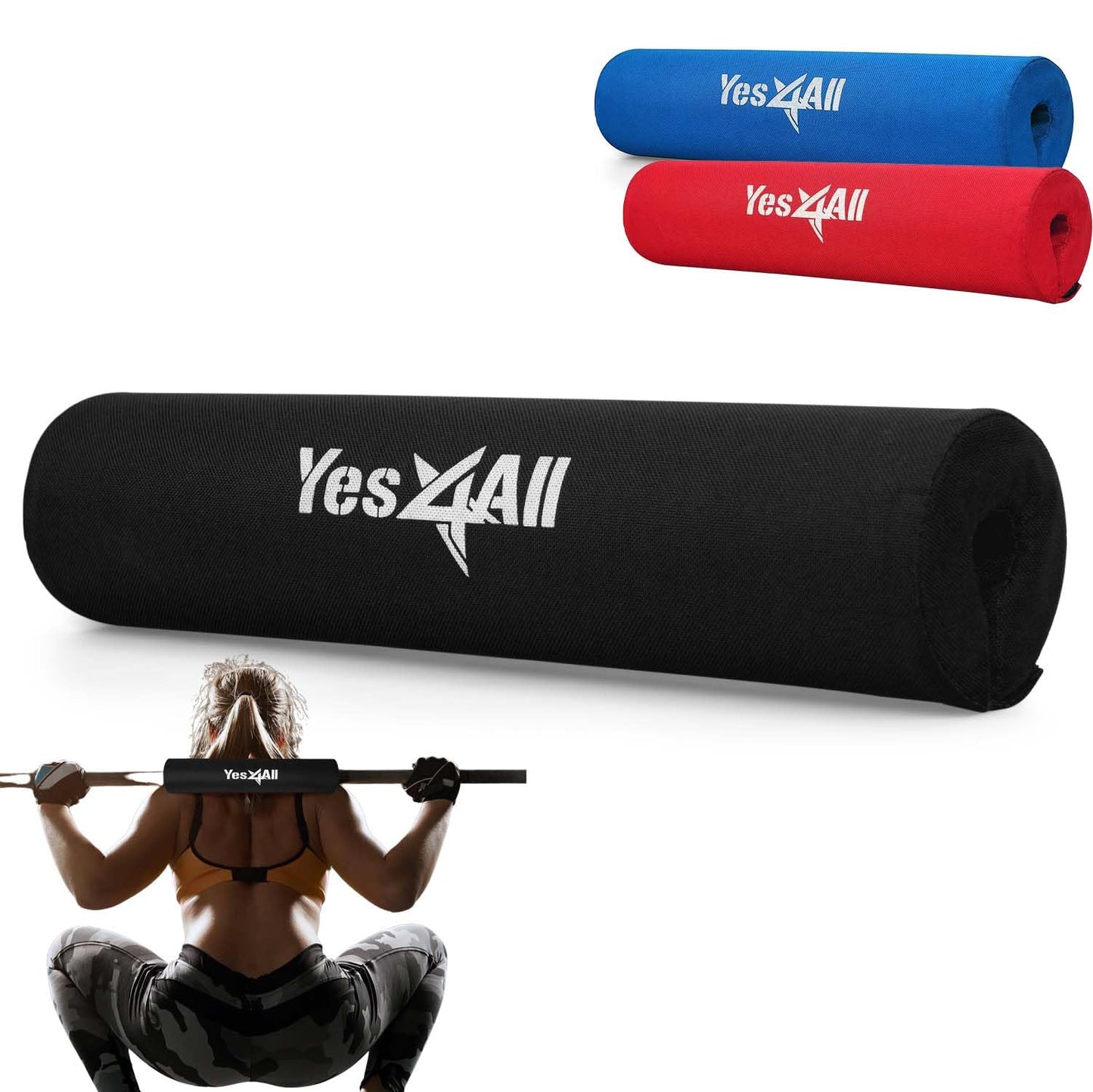 Yes4All Foam Bar Pad – Olympic Barbell Pad – Barbell Squat Pad – Barbell Neck Pad for Squats, Hip Thrusts – Weight Lifting Bar Pad (Black, Single)