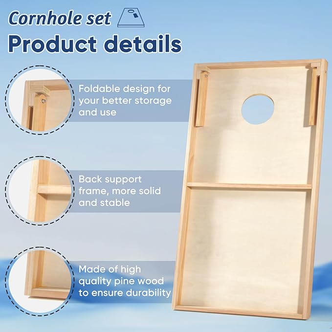 Cornhole Boards Set - Regulation Size 4x2/3x2ft Solid Wood Corn Hole Game Set with 8 Bean Bags and 2 Cornhole Boards - Perfect for Outdoor Game
