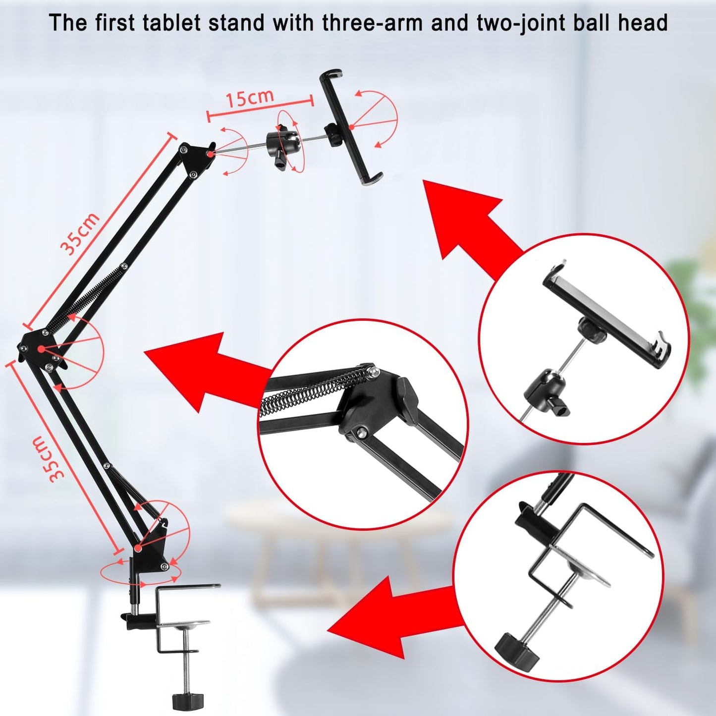 Awlbstruse 4.5-13" Tablet Stand Phone Holder for Bed,iPad Holder for Desk, Headboard,Bedside,Table, Compatible