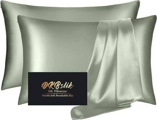 Mulberry Silk Pillowcases by Skiennix - Smooth Anti-Acne Standard Set of 2 | Sage Green with Zipper