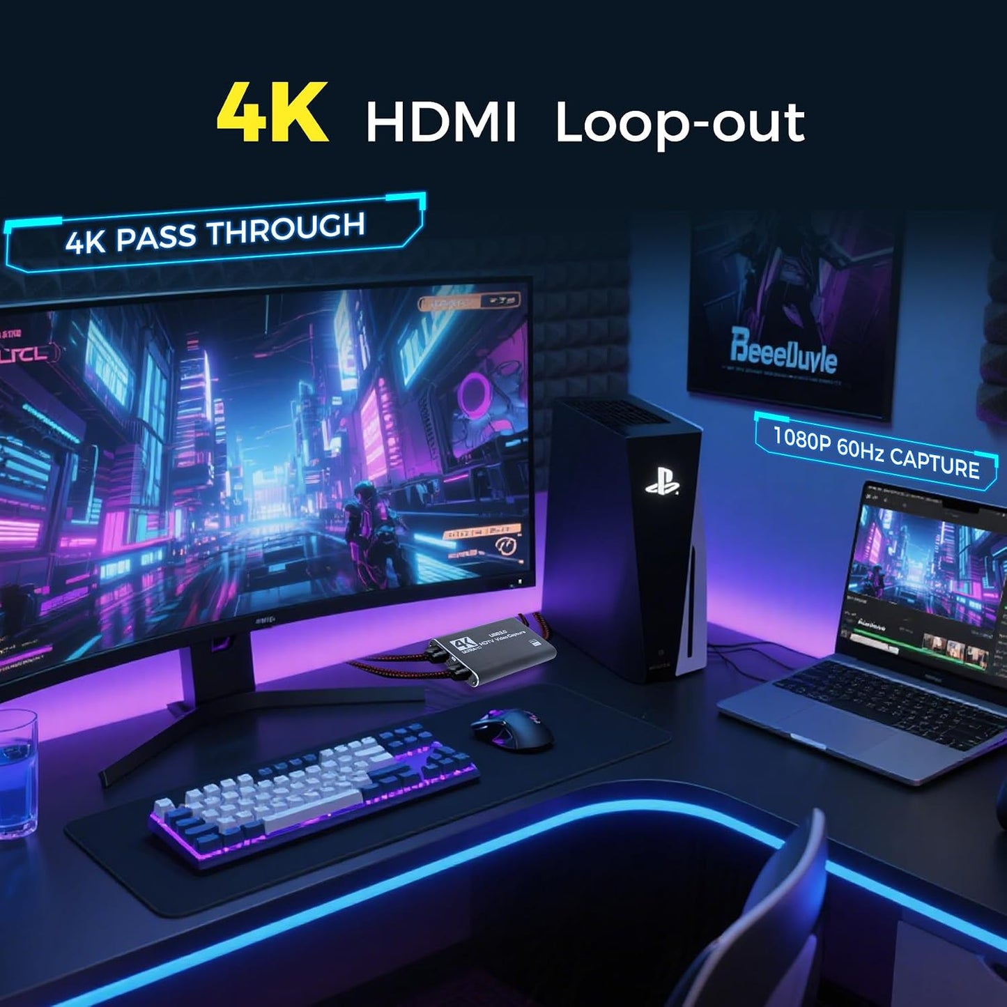 RGBlink 4K 3.0 1080P 60FPS, PS5, MSP231 HDMI Capture Card for Streaming & Gaming, USB Audio Video Capture Device Low