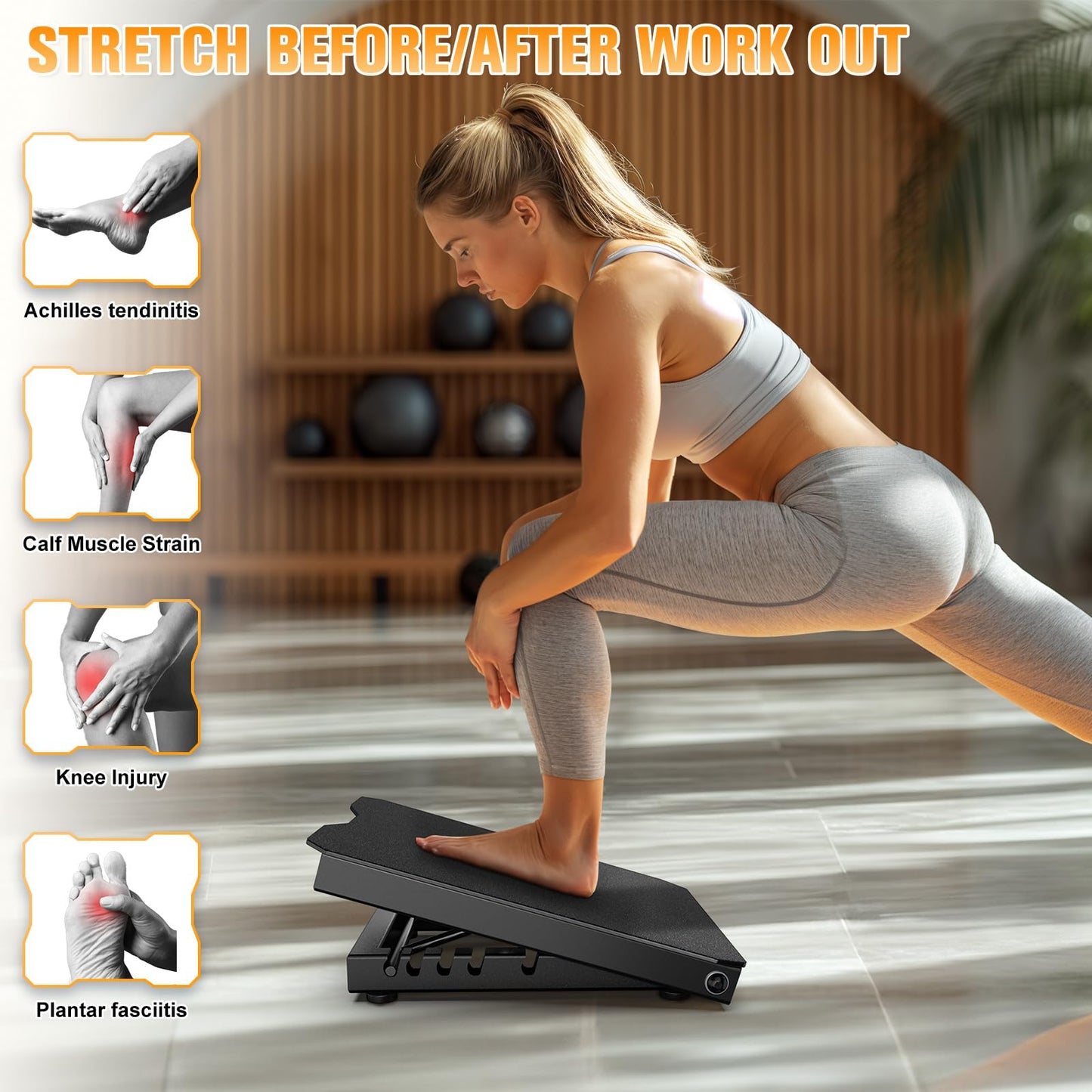 Naitesen Metal Slant Board Calf Stretcher for Squat, Pilates Stretching Equipment, 600lbs Weight Capacity Adjustable Incline Balance Board for Relieving Plantar Fasciitis Achilles Tendonitis Muscle Injuries Home Gym or Commercial