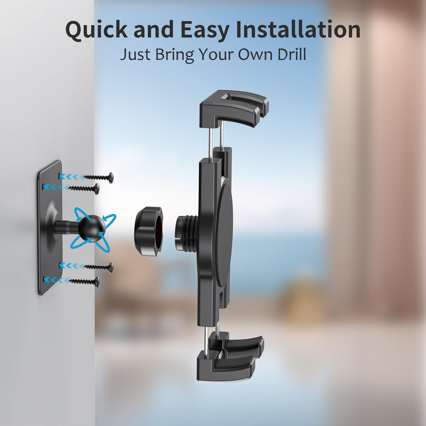 TeQable Tablet Wall Mount, 360° Rotating iPad Wall Mount Holder, Compatible with 4.7"-12.9" Tablets Including Phones, iPad Pro/Mini/Air, Samsung, Kindle, Galaxy Tab - Ideal for Gym, Kitchen, Work Use