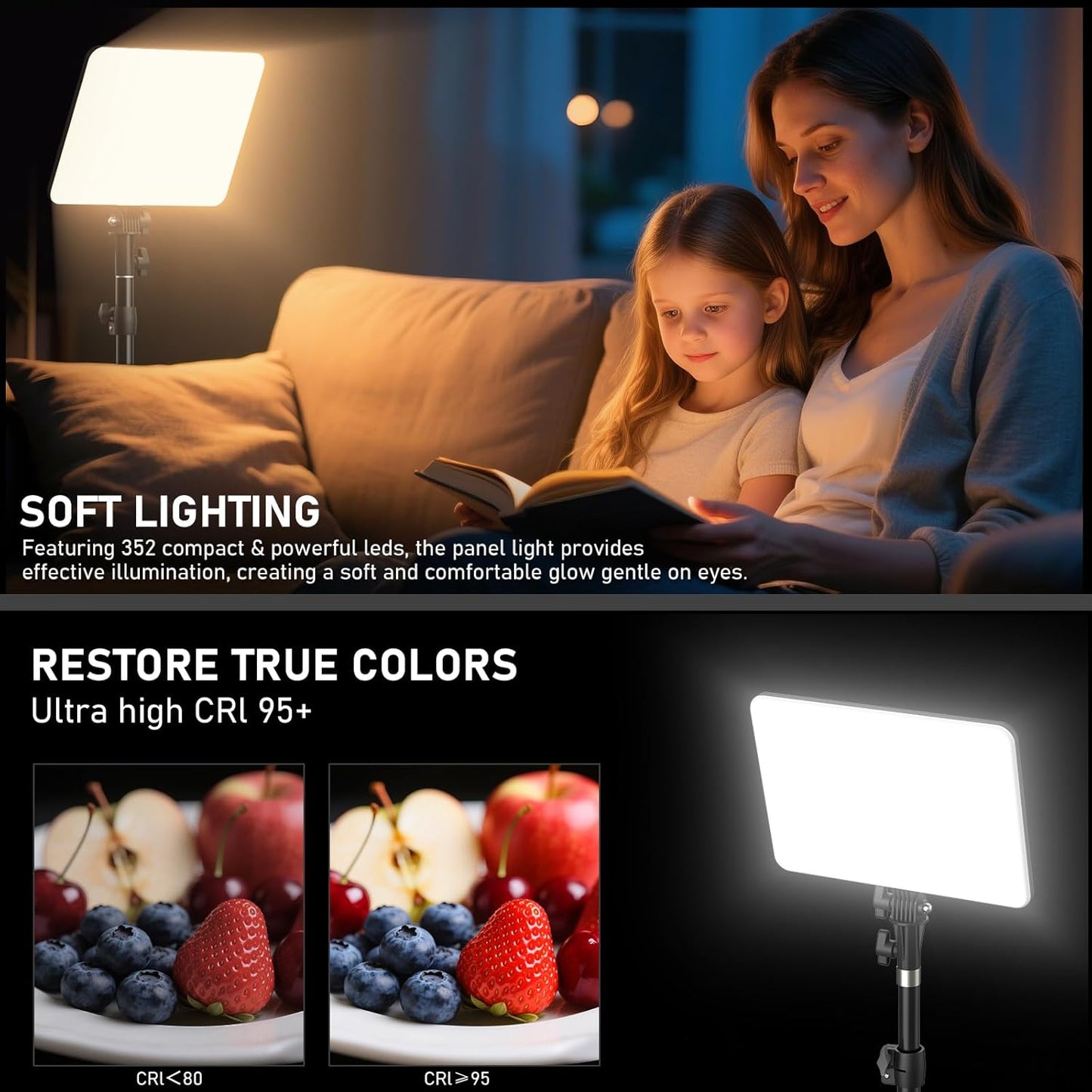 Anautin 30W 1-Pack 3700Lux Upgraded Photography Lighting Kit, LED Video Lighting for Video Recording, Studio Lights