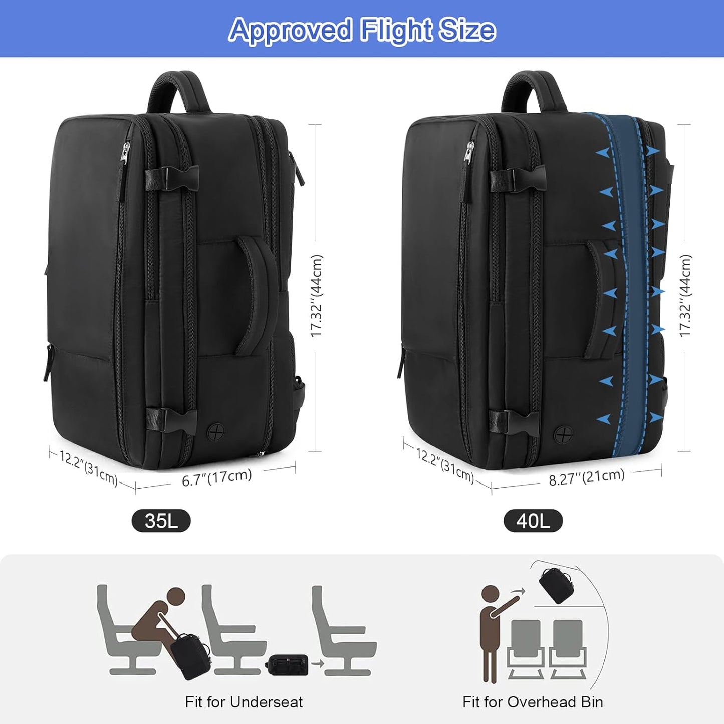 Backpack 40L Backpack, 17 Inch Backpack Sinaliy Large Travel for Women Men, Expandable Carry On Laptop College Bookbag