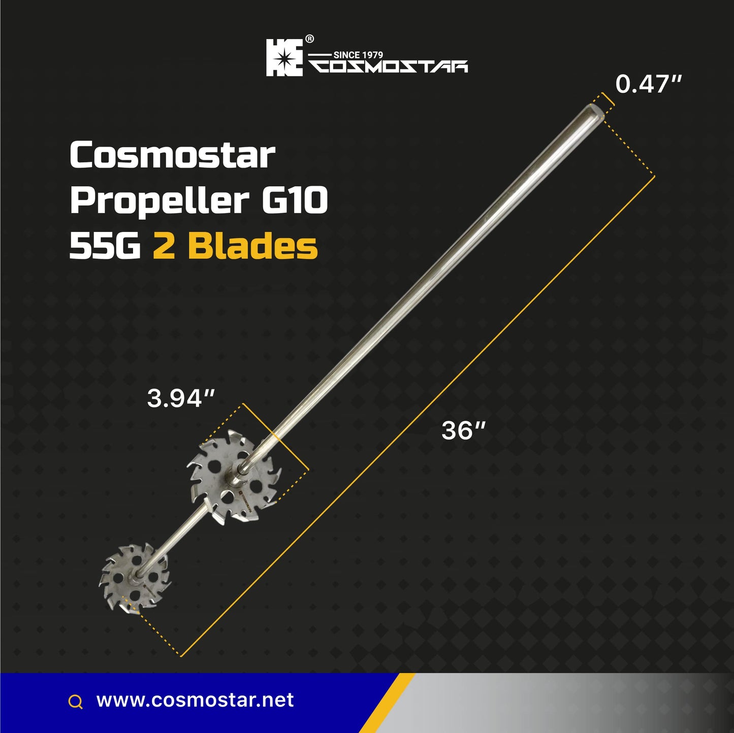 Cosmostar Stainless Steel Mixing 2 Gear Blades 55 Gallon Paint Mixer Stirring Propeller Tools for Paint Epoxy, Resin, Silicone Stirrer Paddle with OD: 0.47” Shaft Rod, Gear OD: 3.9" (2 Blades)