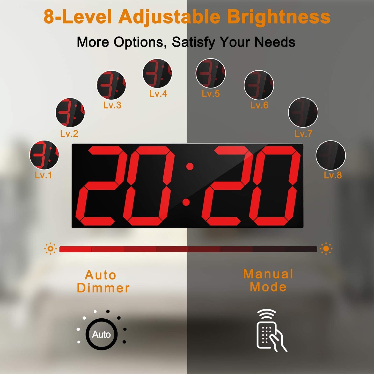 CHKOSDA LED Large Digital Wall Clock, Oversize Wall Clock with 6” Numbers, Remote Control Count up/Countdown Timer Clock, Auto Dimmer, Big Calendar and Thermometer(Red)