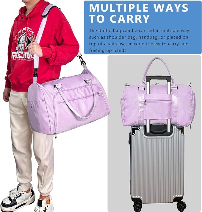 woogwin Gym Bag for Men & Women with Shoes & Wet Compartment Waterproof Duffle Bag for Travel Sports Workout Overnight Weekender(21",Purple)