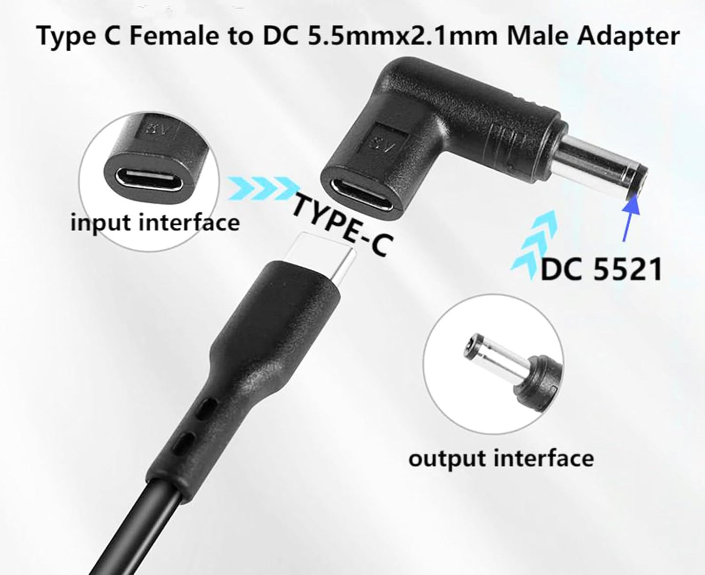 SHANFEILU DC5521 90 5.5mmx2.1mm 5V 2pcs to Type-C Degree Adapter DC Male Plug to USB C Female Converter Power Supply
