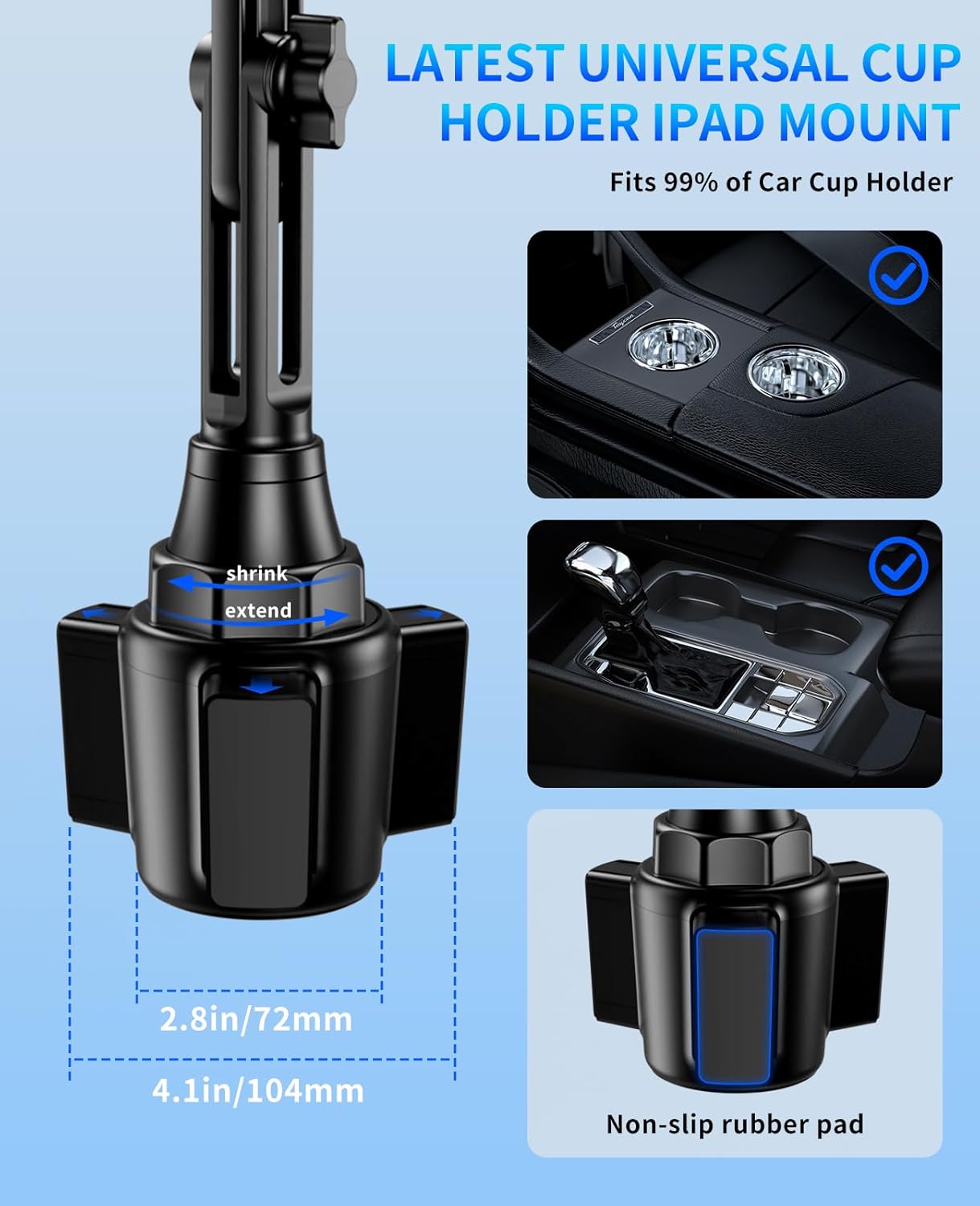 YYDBS 4.7-13 Tablet Holder for Car, Car Cup iPad Holder Mount, [Upgraded Version] Universal Cup Cradle, Long Adjustable