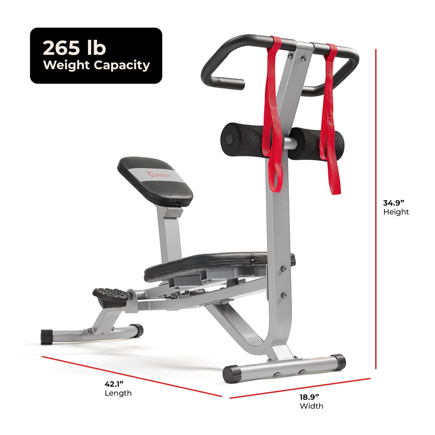 Sunny Health & Fitness Full Body Stretch Machine for Home, Back Stretcher & Flexibility Trainer with Pivoting Seat, Foam Rollers, Safety Straps & SunnyFit App - SF-BH621802