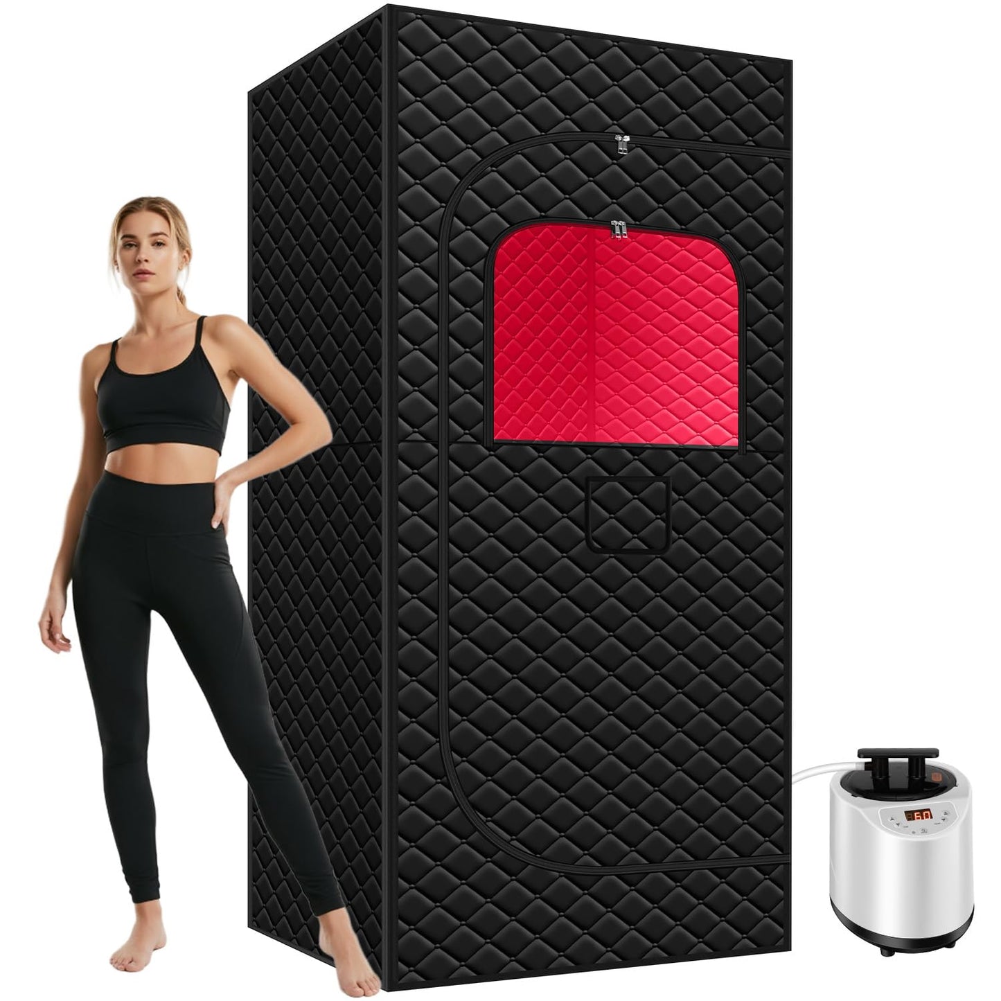 Red Light Therapy Portable Steam Sauna Box with 3L Large Steamer, 1200W Fast Heating Home Sauna for Relaxation, 71" Tall Indoor Personal Sauna Tent with 15 Gear Timer, Black