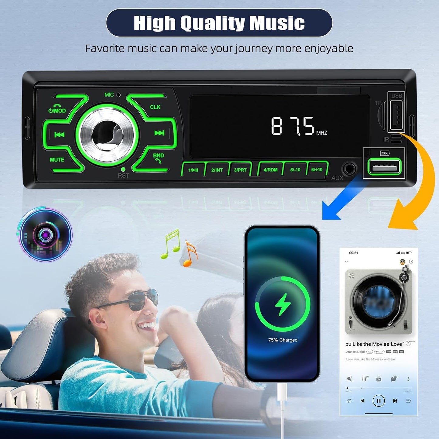 AMprime MP3 Location+32G Single Din Car Radio Stereo Digital Bluetooth Player Music Stereo Car Player