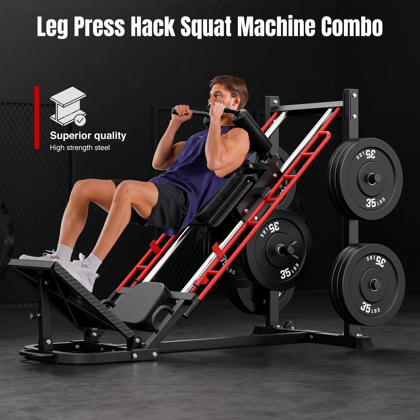 Dripex Leg Press Machine, Hack Squat Machine, Professional Leg Press Machines for Home Gym with 4 Weight Plate Storage Holders, Transport Wheels for Full Lower Body Workout-Weight Plates Not Included