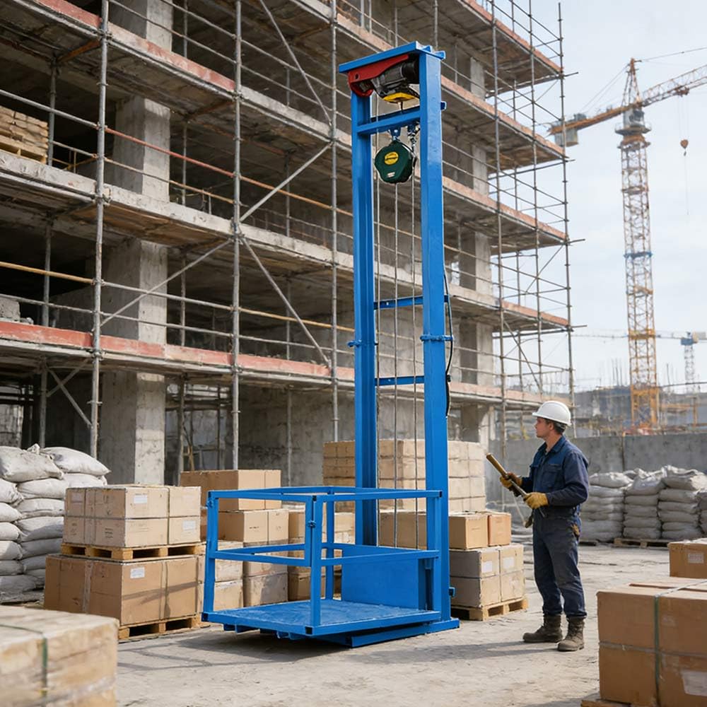 Electric Lifting Platform Heavy-Duty, Mobile Automatic Cargo Elevator 9.8FT Lifting Height Hydraulic Lifting Rail Hoist, for Indoor Outdoor Use, Warehouse, Dock (3M Lifting Height)